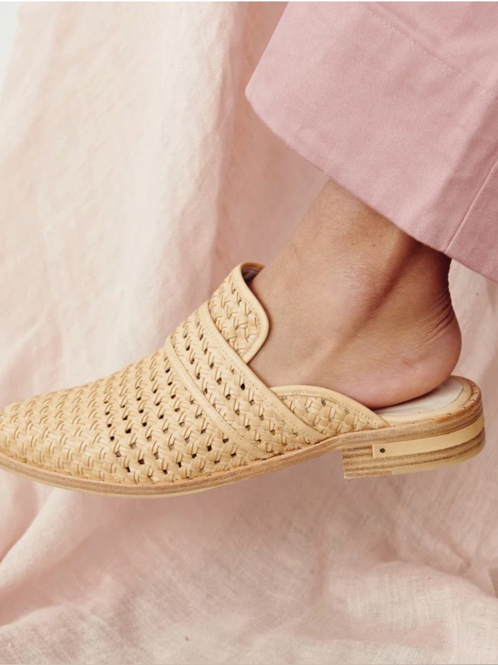Freda Salvador Keen Nude Handwoven Leather Mules Slides Sz 8 Made in Spain